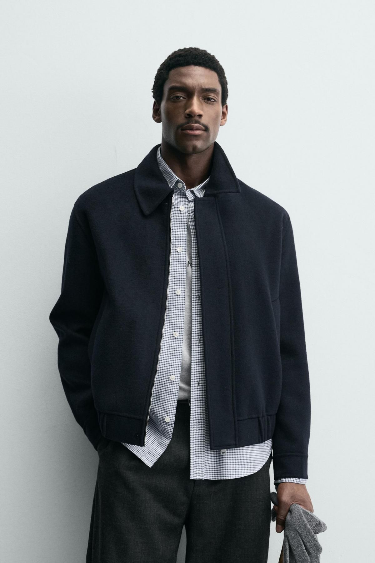 자라 크롭핏 울 블렌드 오버셔츠 재킷 5854/404 NAVY BLUE - 상세 이미지 3