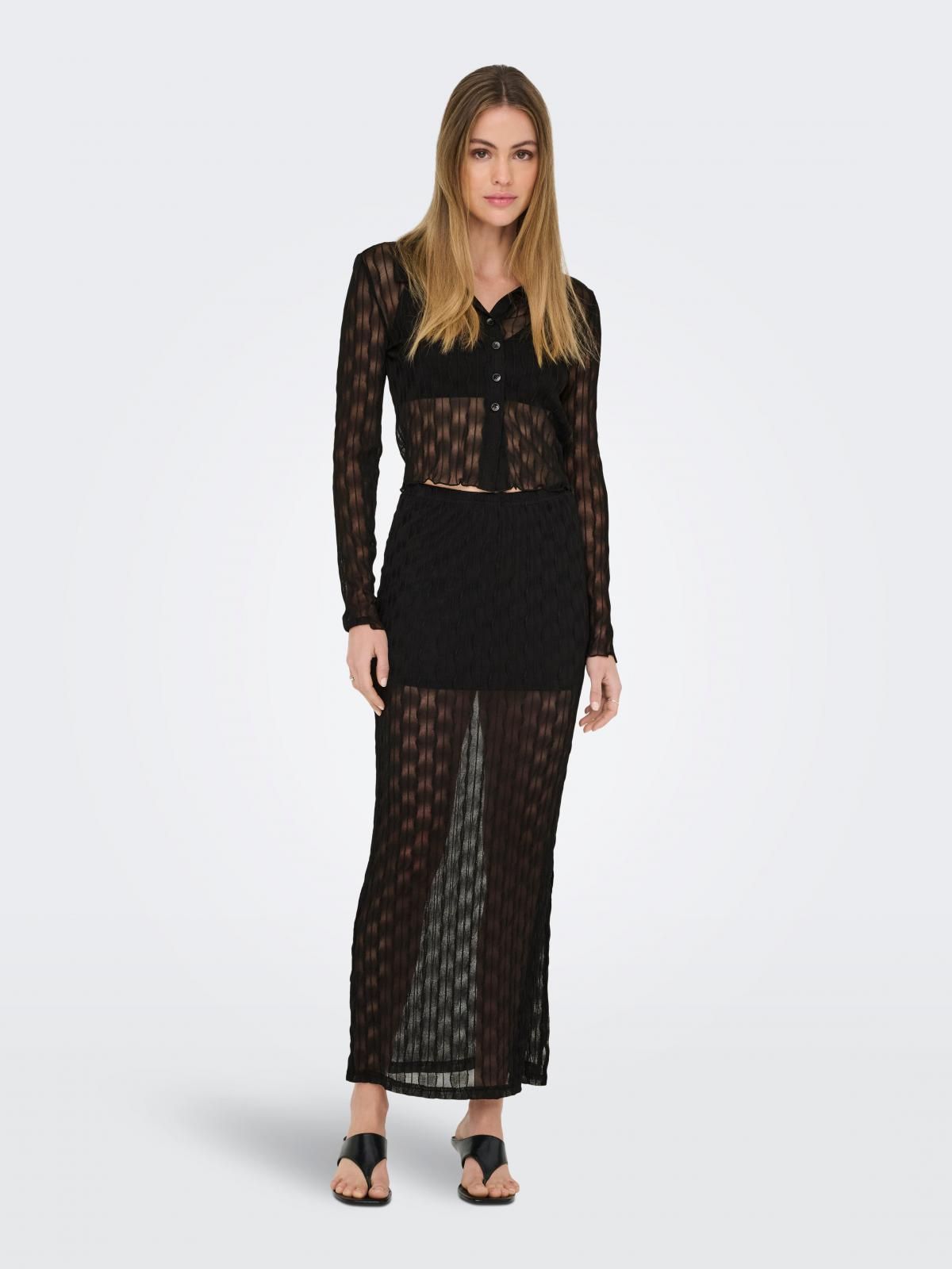 온리 시스루 테크니컬 나일론 롱 스커트 15352670_2161 BLACK / BLACK - 상세 이미지 5