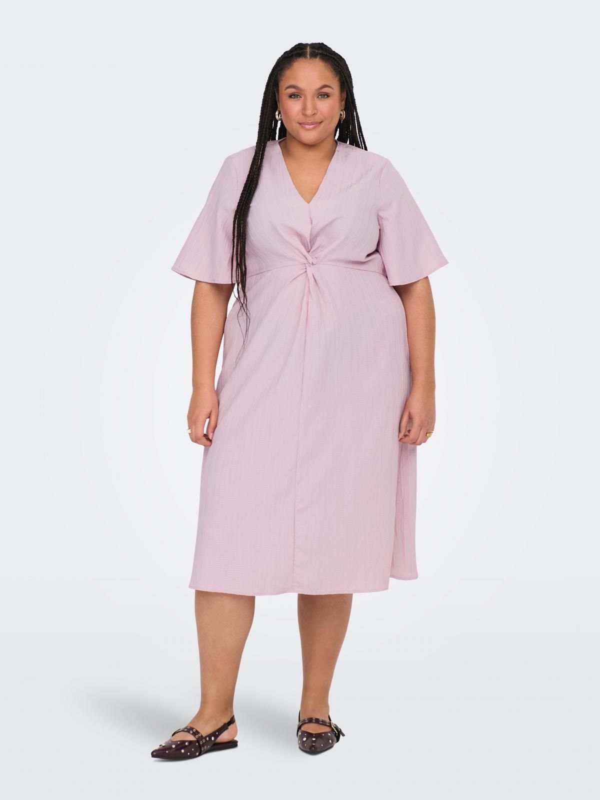 온리 빅사이즈 페미닌 브이넥 미디 원피스 15354632_917 PURPLE / CHALK PINK - 상세 이미지 5