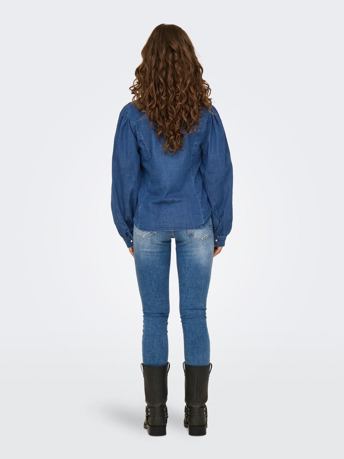 온리 트렌디 데님 퍼프슬리브 긴팔 셔츠 15300527_2115 BLUE / MEDIUM BLUE DENIM - 상세 이미지 2