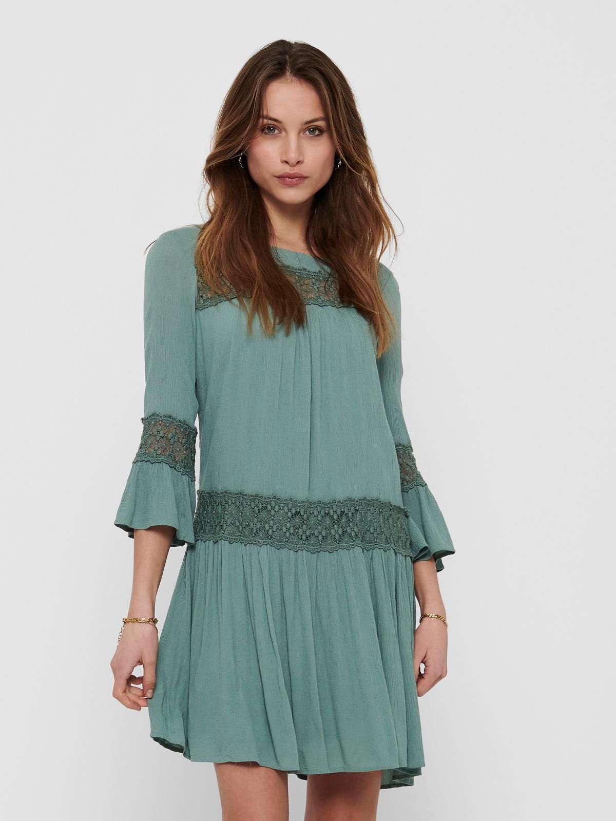 온리 레이스 포인트 미니 원피스 7부소매 15142157_1467 GREY / CHINOIS GREEN - 메인 이미지