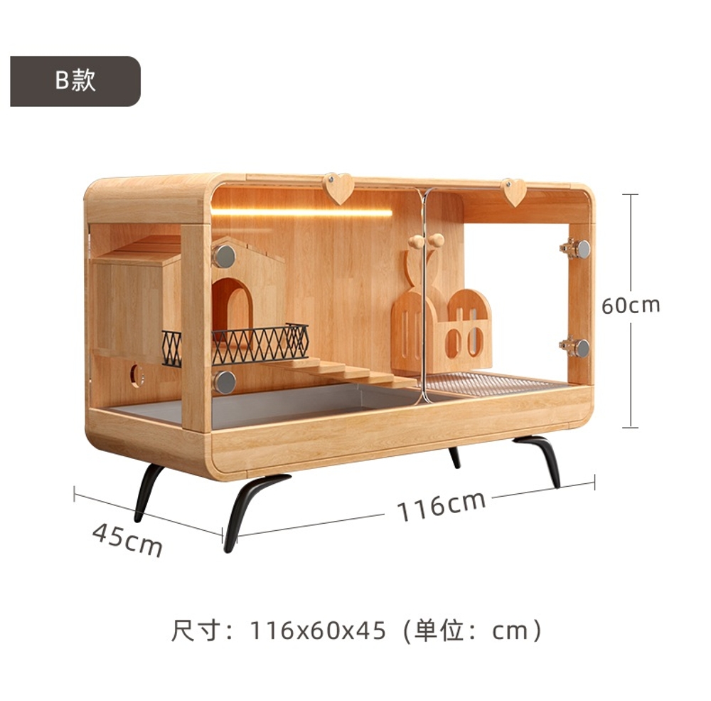 고양이 하우스 고급 빌라 원목 캣휠 기니피그 골든햄스터 케이지 116x45x60 아크릴 문 - 상세 이미지 4