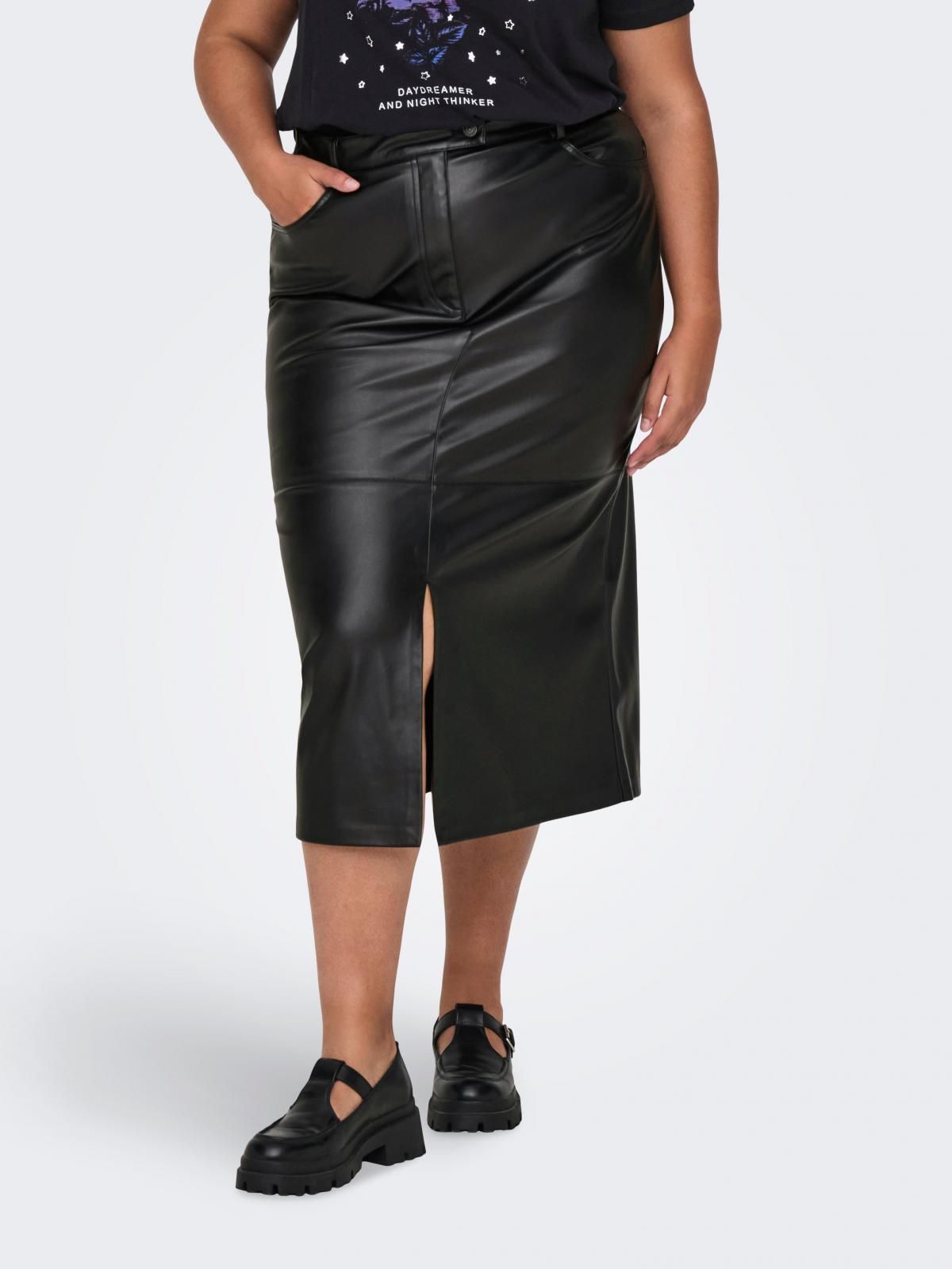 온리 테크니컬 페이크레더 롱 스커트 15331656_2161 BLACK / BLACK - 상품 이미지