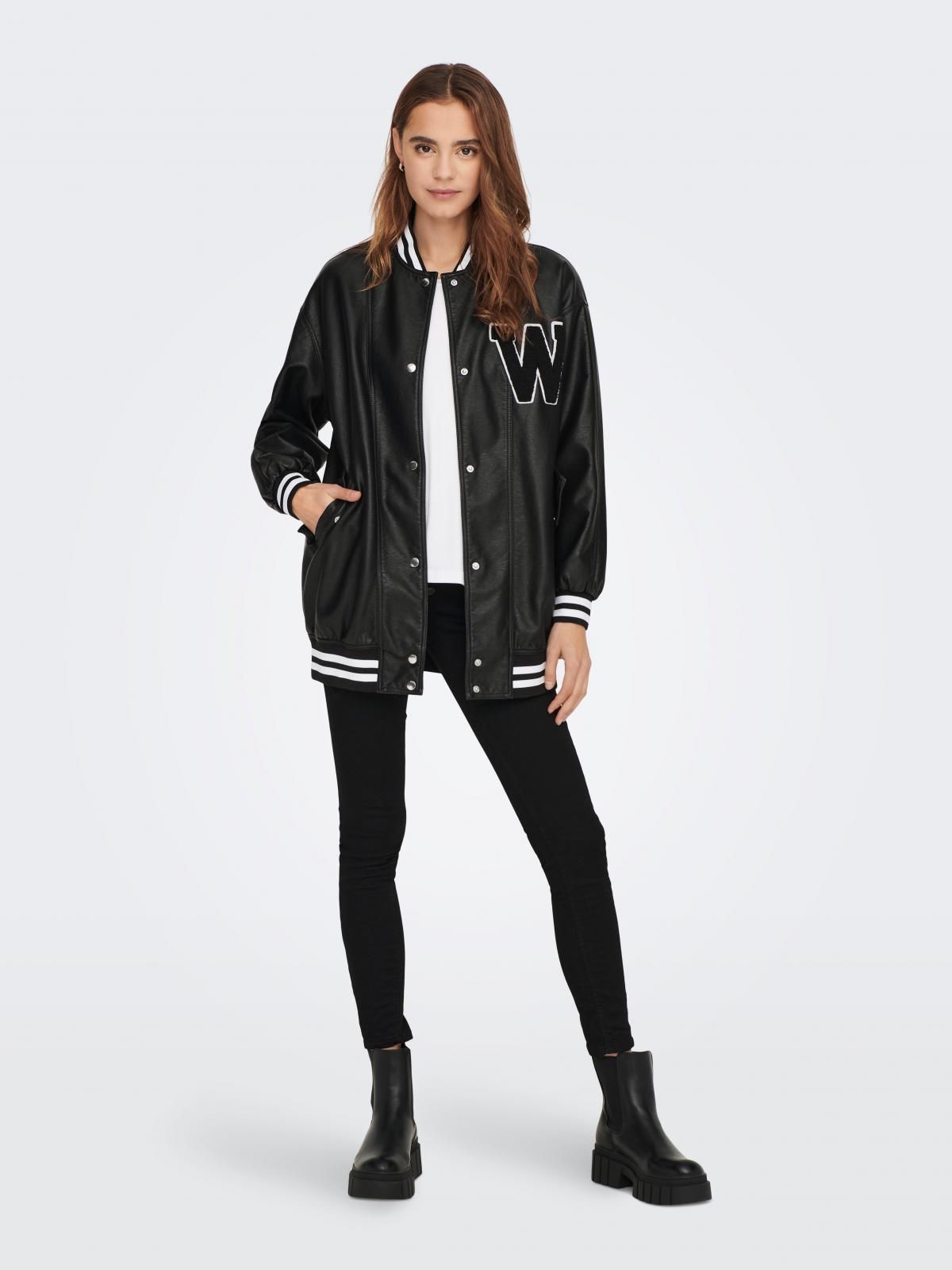 온리 테크니컬 레더 베이직 블랙 봄버 재킷 15277722_2161_1001777 BLACK / BLACK - 상세 이미지 5