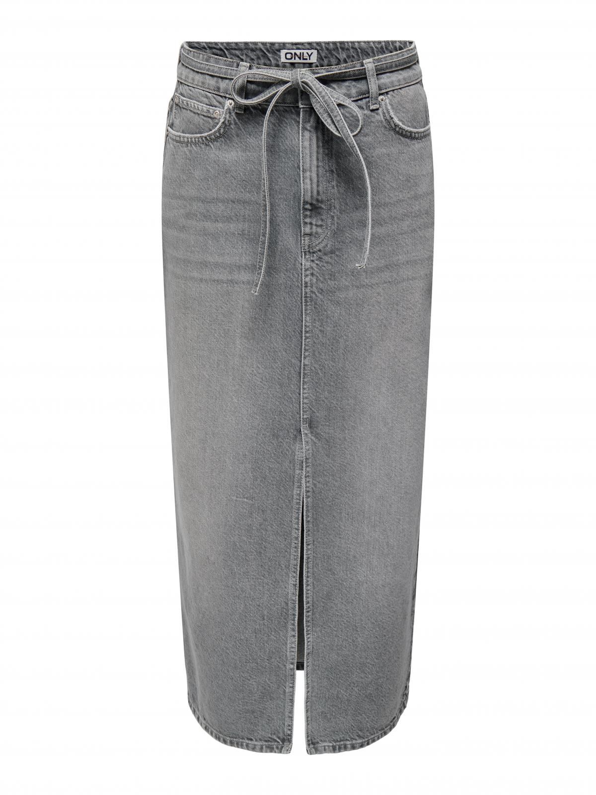 온리 데님 미디 스커트 프론트슬릿 백포켓 15340707_2105 GREY / MEDIUM GREY DENIM - 상세 이미지 3