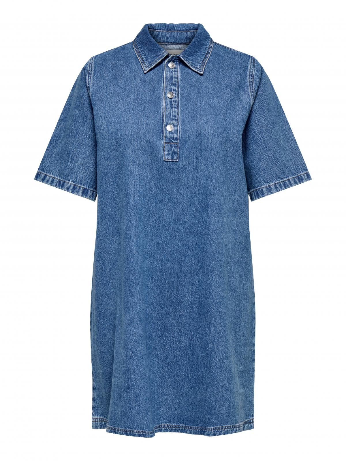 온리 빅사이즈 데님 반팔 셔츠 미니 원피스 15354920_2115 BLUE / MEDIUM BLUE DENIM - 상세 이미지 3