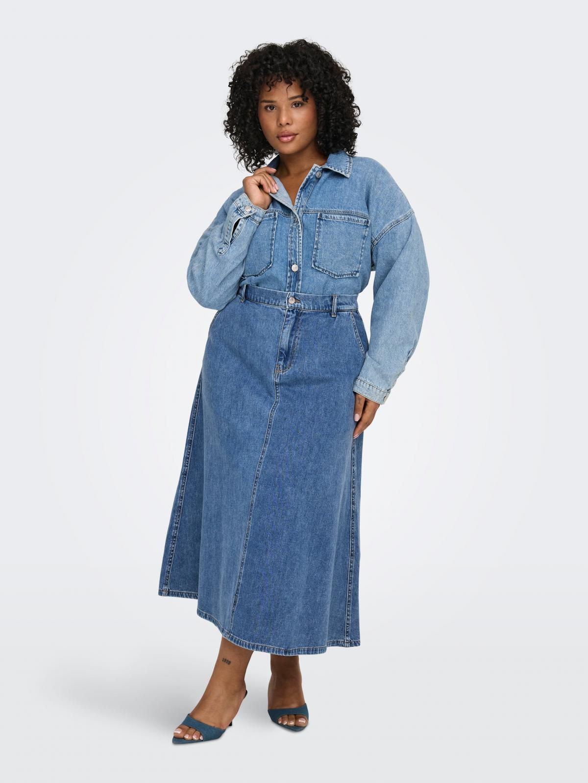 온리 빅사이즈 데님 미디 스커트 벨트루프 15324797_2115 BLUE / MEDIUM BLUE DENIM - 상세 이미지 5