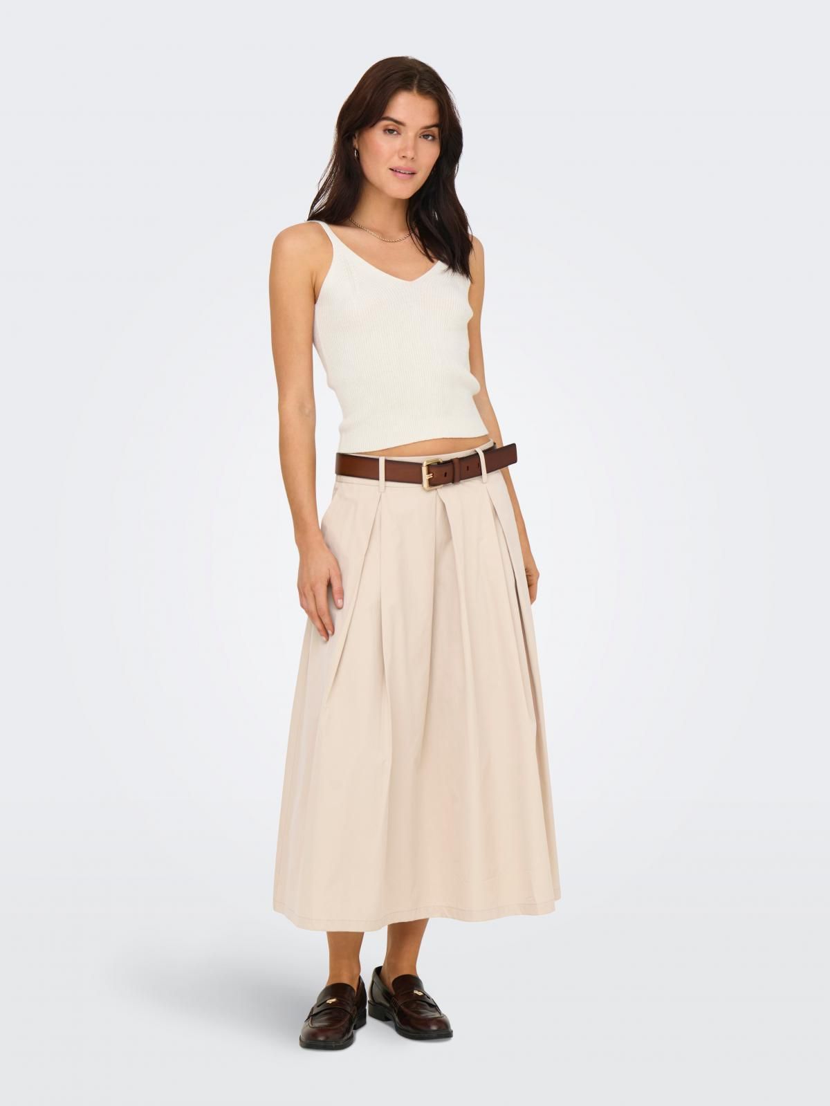 온리 플리츠 베이지 롱 스커트 벨트 15348773_14783 WHITE / FRENCH OAK - 상세 이미지 5