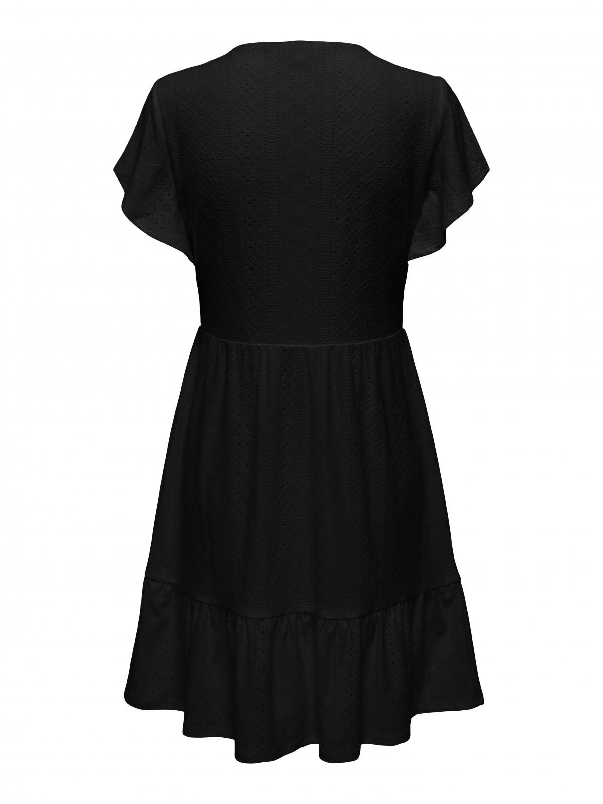 온리 베이직 브이넥 프릴 미니 원피스 15289687_2161 BLACK / BLACK - 상세 이미지 4