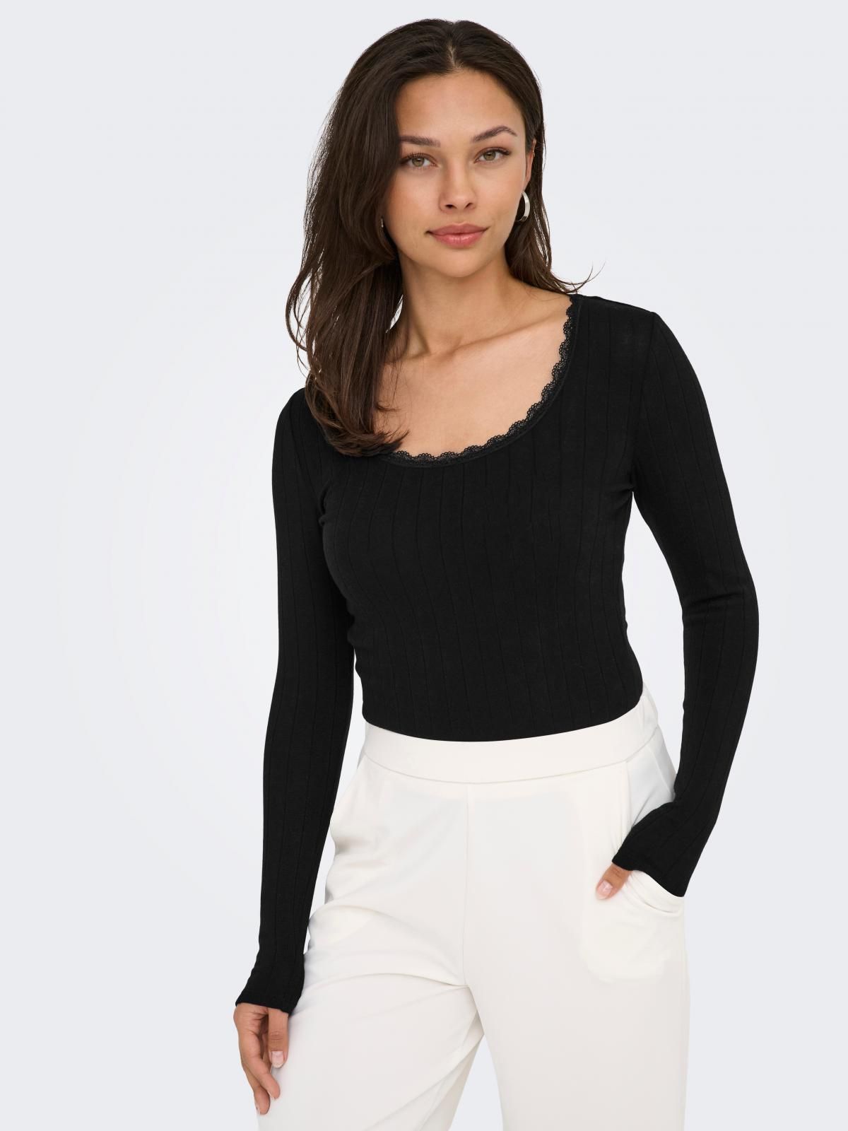 온리 레이스 스캘럽 U넥 소프트 블라우스 15352881_2161_1233530 BLACK / BLACK - 상품 이미지
