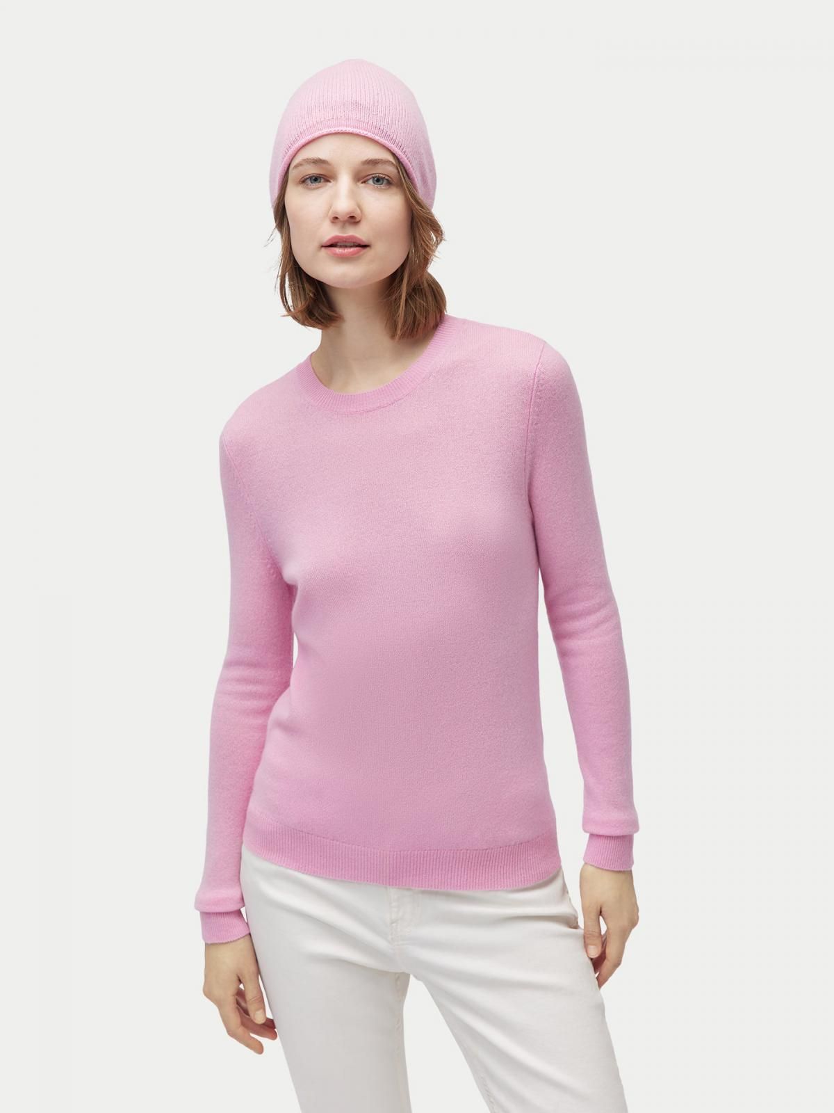 고비캐시미어 캐시미어 풀오버와 모자 세트 KW044603-1852S0000-003E PINK FROSTING - 상품 이미지