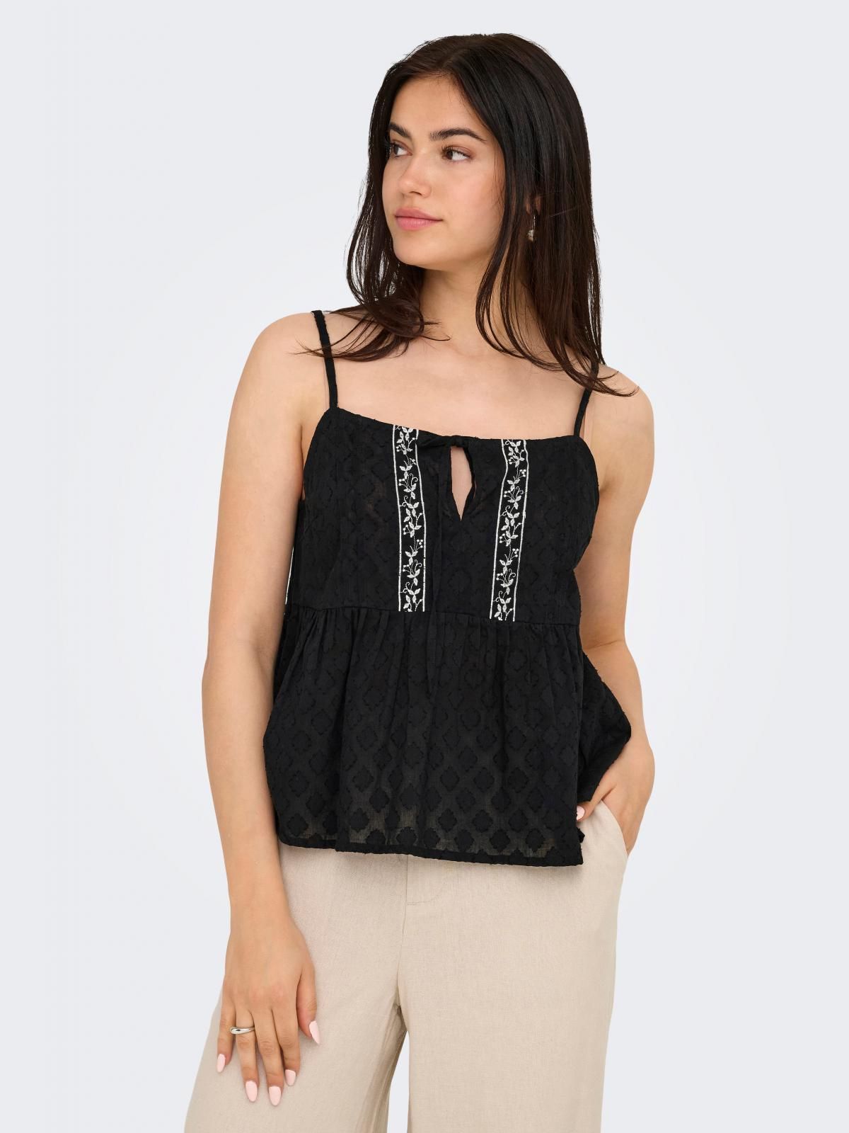 온리 레이스 디테일 블랙 캐미솔 탑 15365872_2161 BLACK / BLACK - 상품 이미지