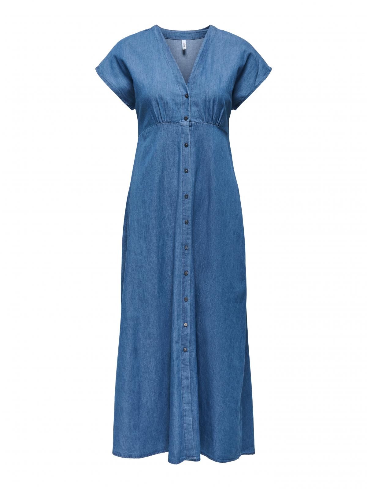 온리 데님 롱 브이넥 버튼 원피스 15358776_2115 BLUE / MEDIUM BLUE DENIM - 상세 이미지 3