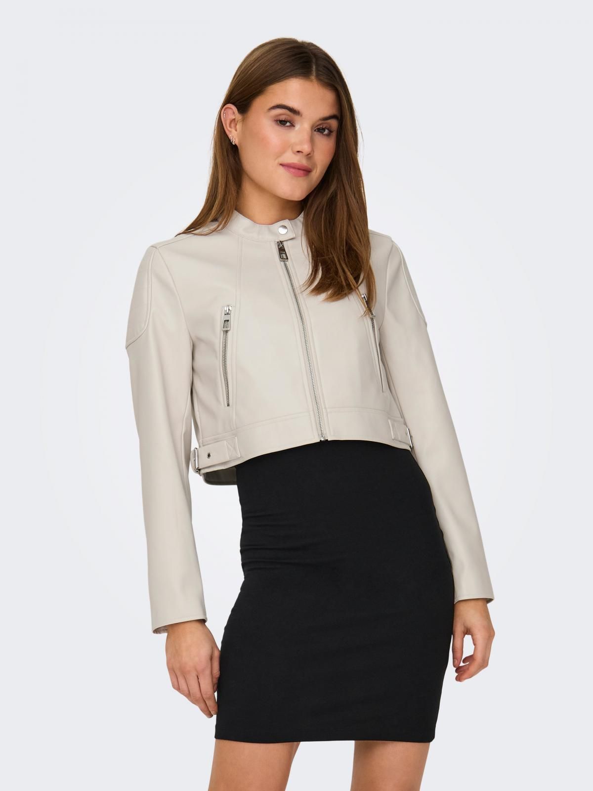 온리 크롭 레더 테크니컬 바이커 재킷 15319086_115 BEIGE / PUMICE STONE - 상품 이미지