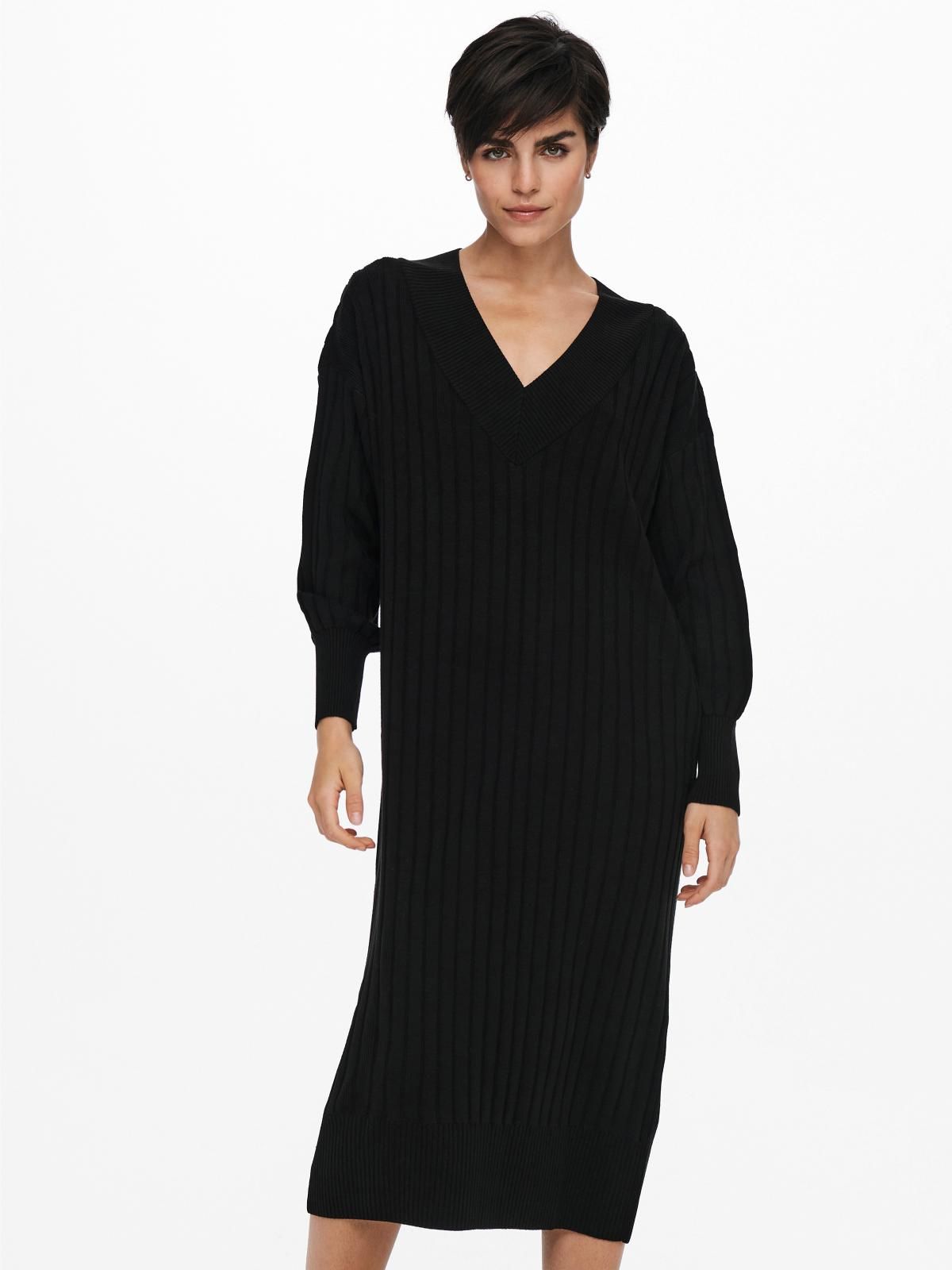 온리 미디 브이넥 니트 원피스 15236372_2161 BLACK / BLACK - 상품 이미지