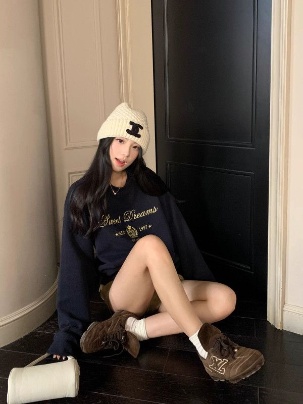 여성 오버핏 라운드넥 기모 맨투맨 긴팔 티셔츠 루즈핏 빅사이즈 데일리 캐주얼 코디템 가을 패션 - 상세 이미지 2