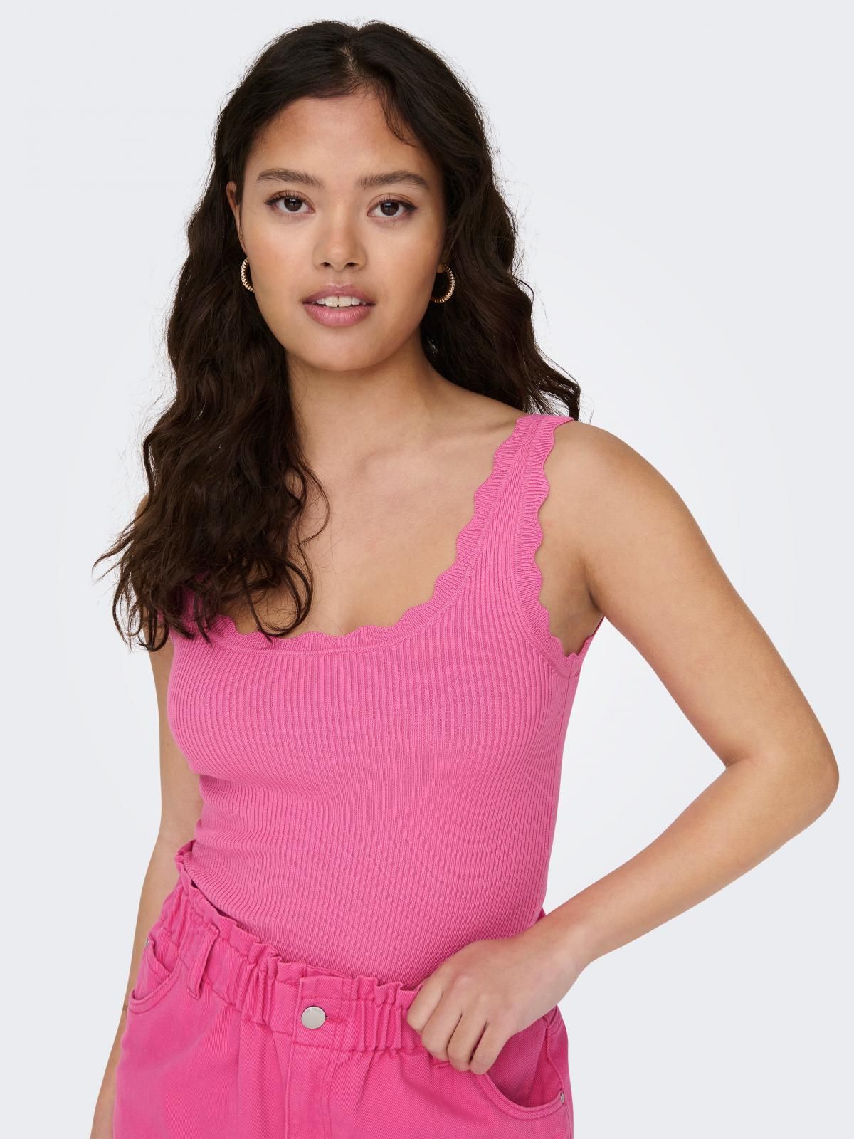 제이디와이 페미닌 스캘럽 니트 슬리브리스 탑 15290585_11103 ROSE / PINK POWER - 상품 이미지