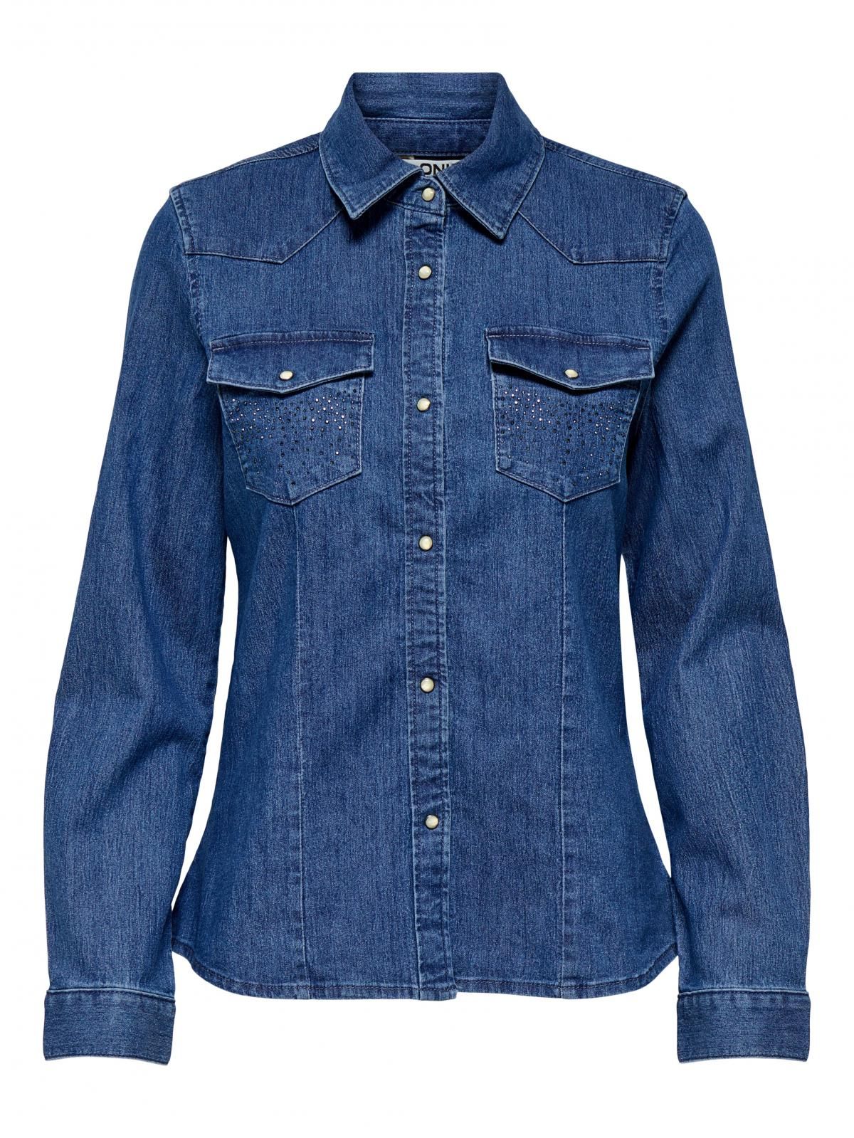 온리 데님 클래식 긴팔 스트레치 셔츠 15352366_2115 BLUE / MEDIUM BLUE DENIM - 상세 이미지 3