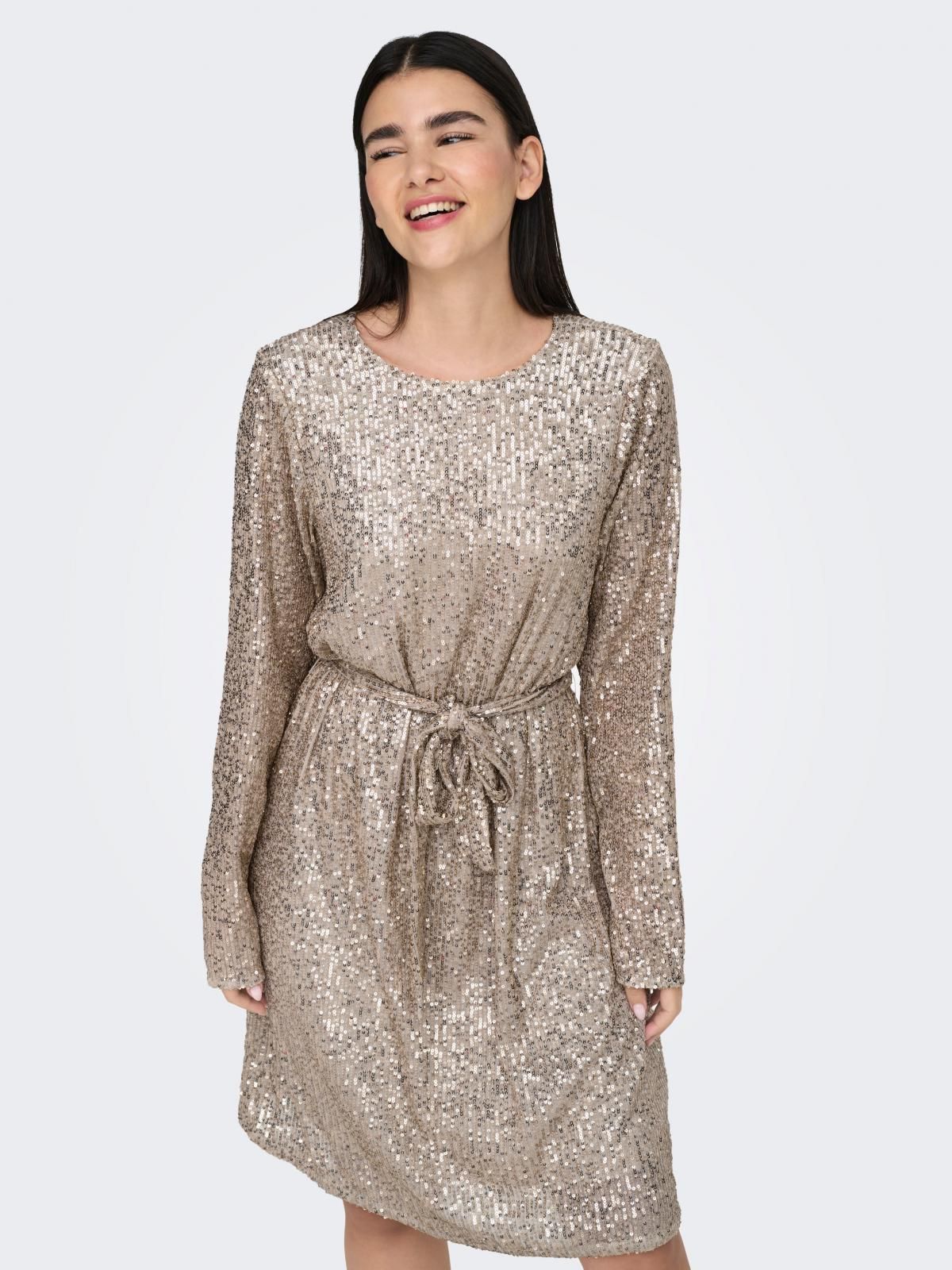 온리 파티 시퀸 벨티드 미니 원피스 15333851_115_1161347 BEIGE / PUMICE STONE - 상품 이미지