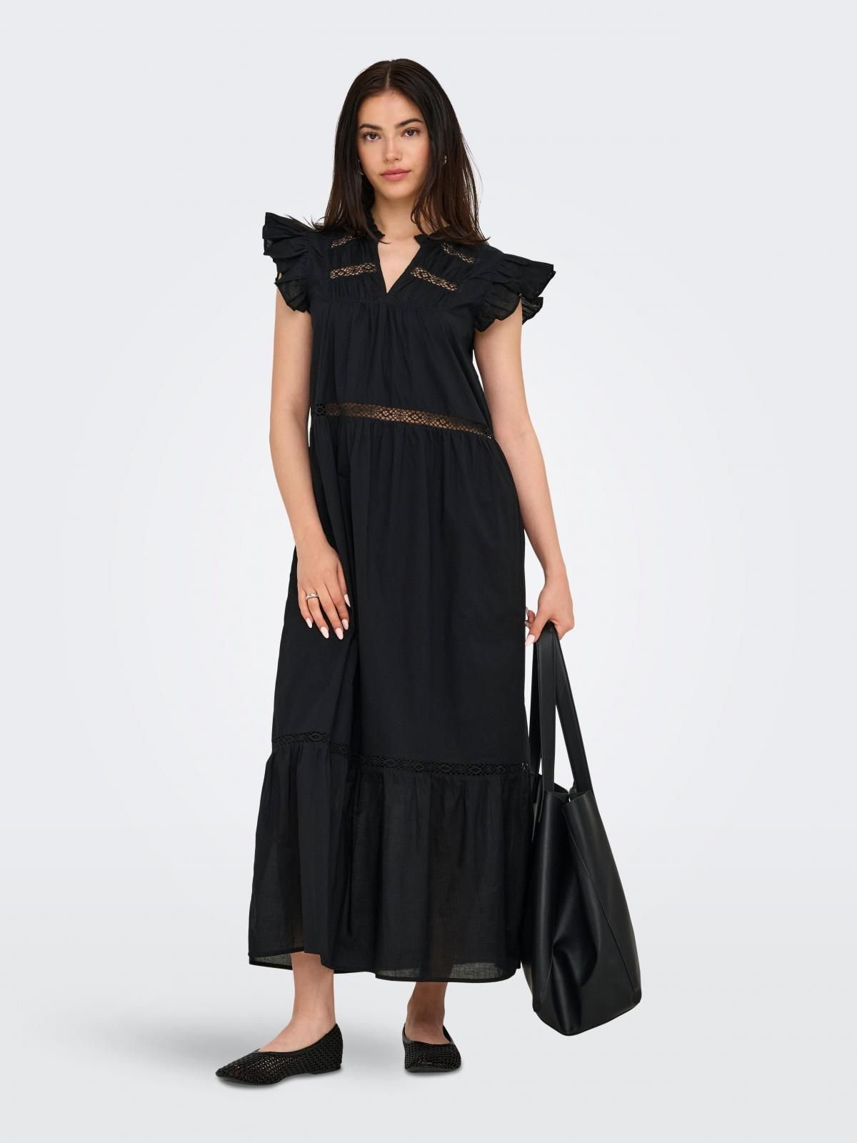 온리 프릴 브이넥 롱 원피스 블랙 15358167_2161 BLACK / BLACK - 상품 이미지