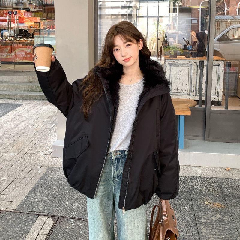 여성 루즈핏 데일리 숏패딩 솜충전 스탠드넥 넥퍼 겨울 아우터 점퍼 오버핏 캐주얼 패딩자켓 따뜻한 상의 - 상세 이미지 4