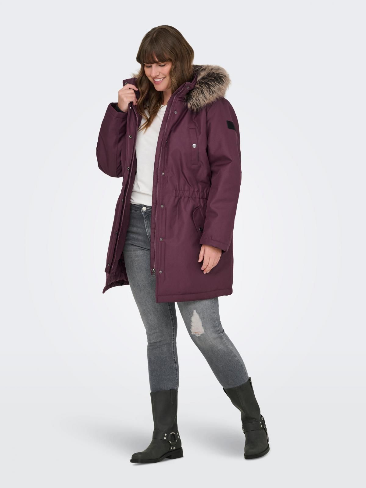 온리 빅사이즈 테크니컬 후드퍼 롱파카 15185999_1045_1065584 PURPLE / MAUVE WINE - 상세 이미지 5