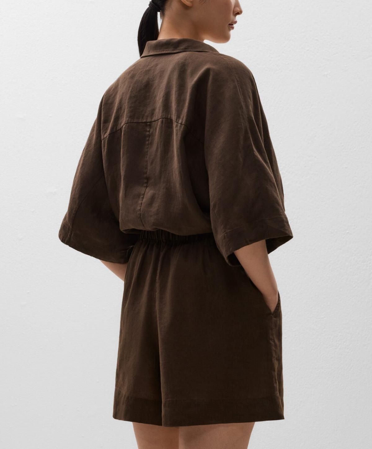 오이쇼 내추럴 린넨 이지핏 버뮤다 반바지 3342/874 DARKBROWN - 상세 이미지 5
