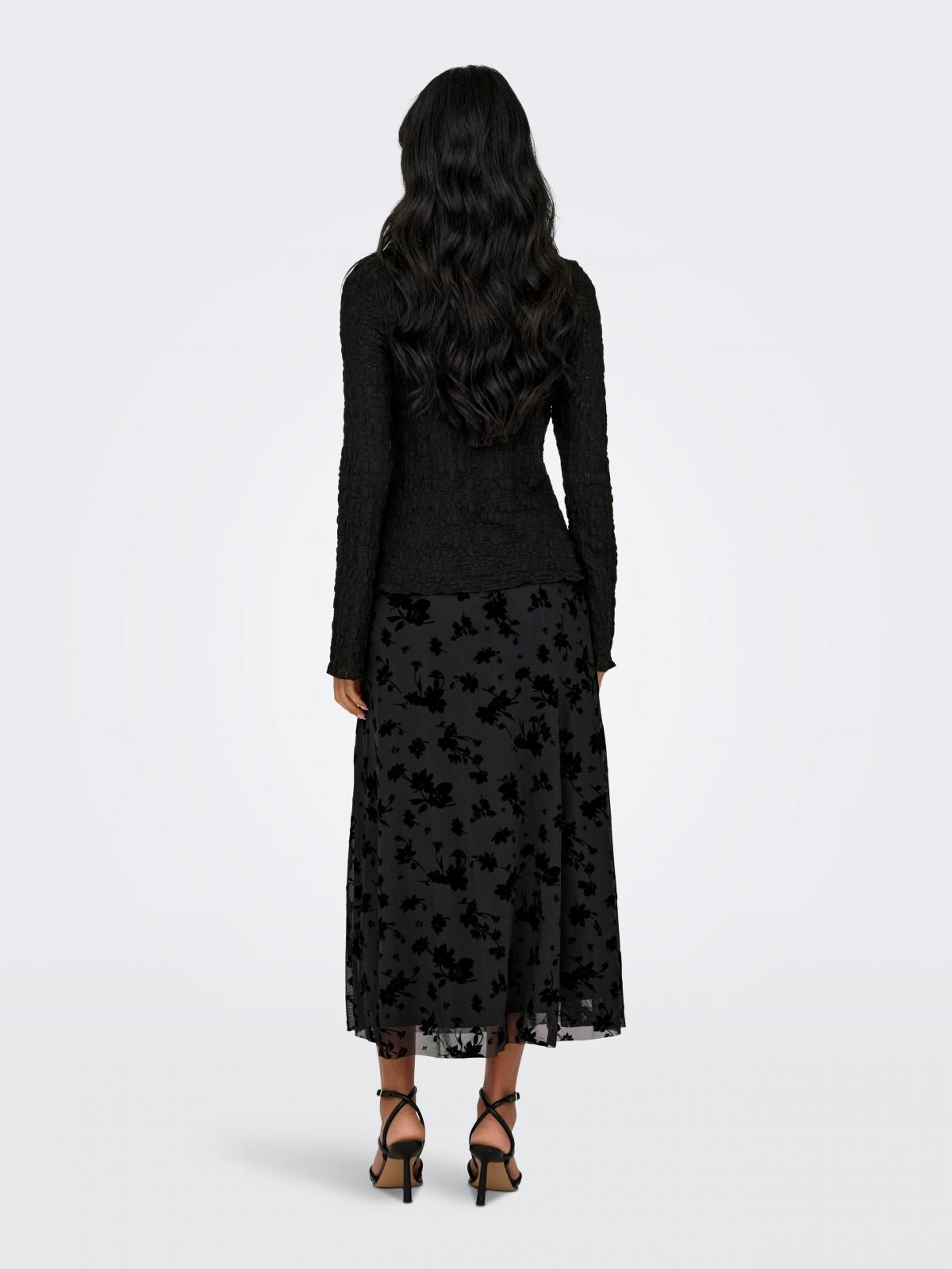 온리 레이스 디테일 라운드넥 긴팔 탑 15364743_2161 BLACK / BLACK - 상세 이미지 2