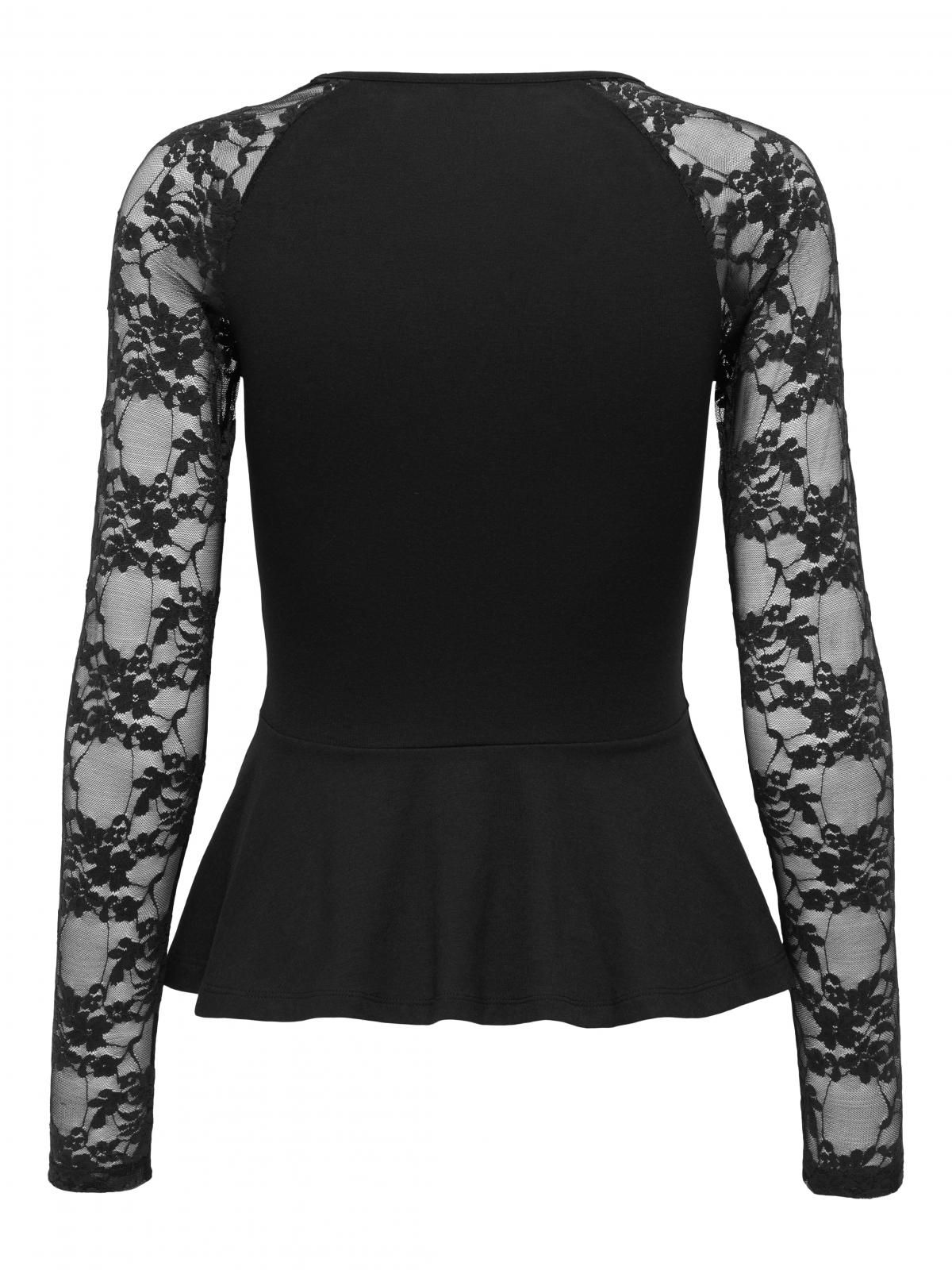 온리 레이스 페플럼 라운드넥 긴팔 블라우스 15366965_2161 BLACK / BLACK - 상세 이미지 4