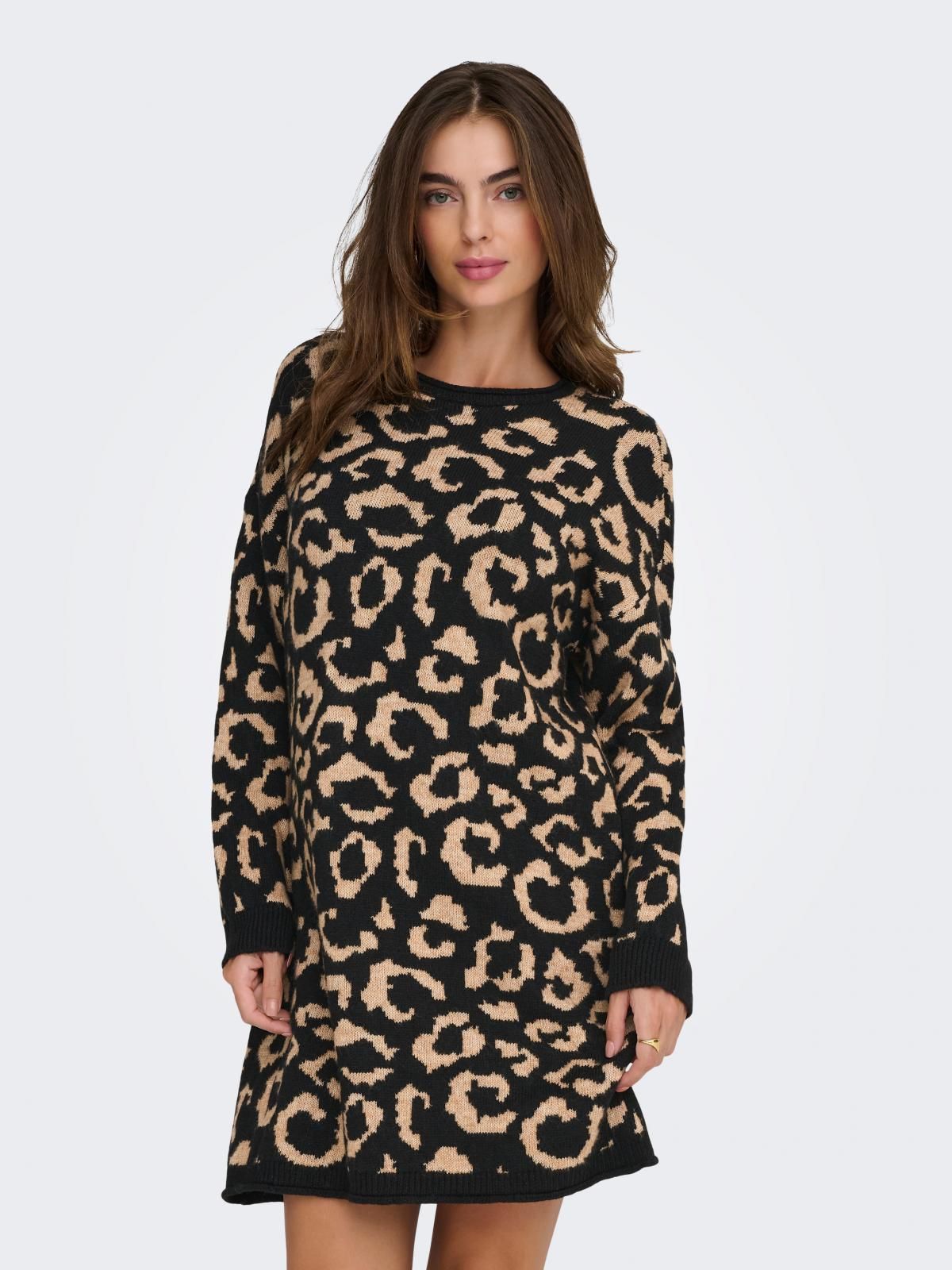 온리 레오파드 패턴 니트 미디 원피스 15366518_2161_1244440 BLACK / BLACK - 상품 이미지