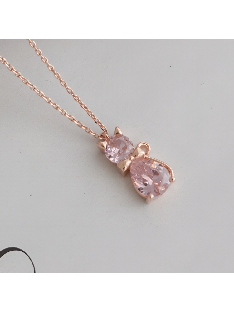 [Color Cubic] 모노그래프 패리스 여성 주얼리 큐빅 펜던트 고양이 핑크 블루 데일리목걸이 Pink - 상품 이미지