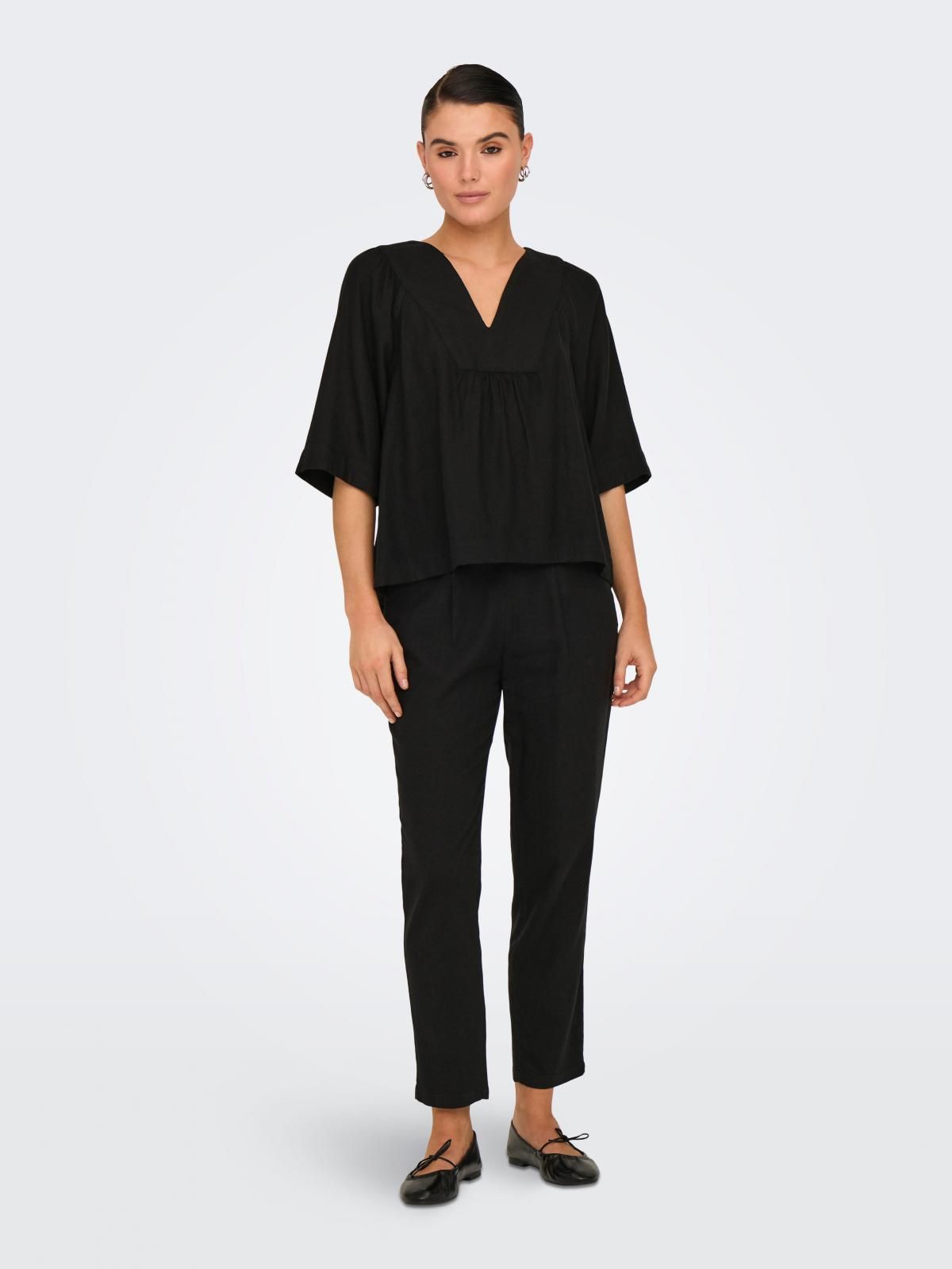 온리 루즈핏 브이넥 반팔 티셔츠 15338746_2161 BLACK / BLACK - 상세 이미지 5