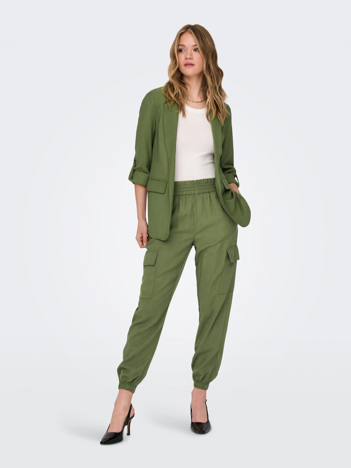 온리 루즈핏 플랩 포켓 롱 블레이저 15310839_1891 GREEN / CAPULET OLIVE - 상세 이미지 5