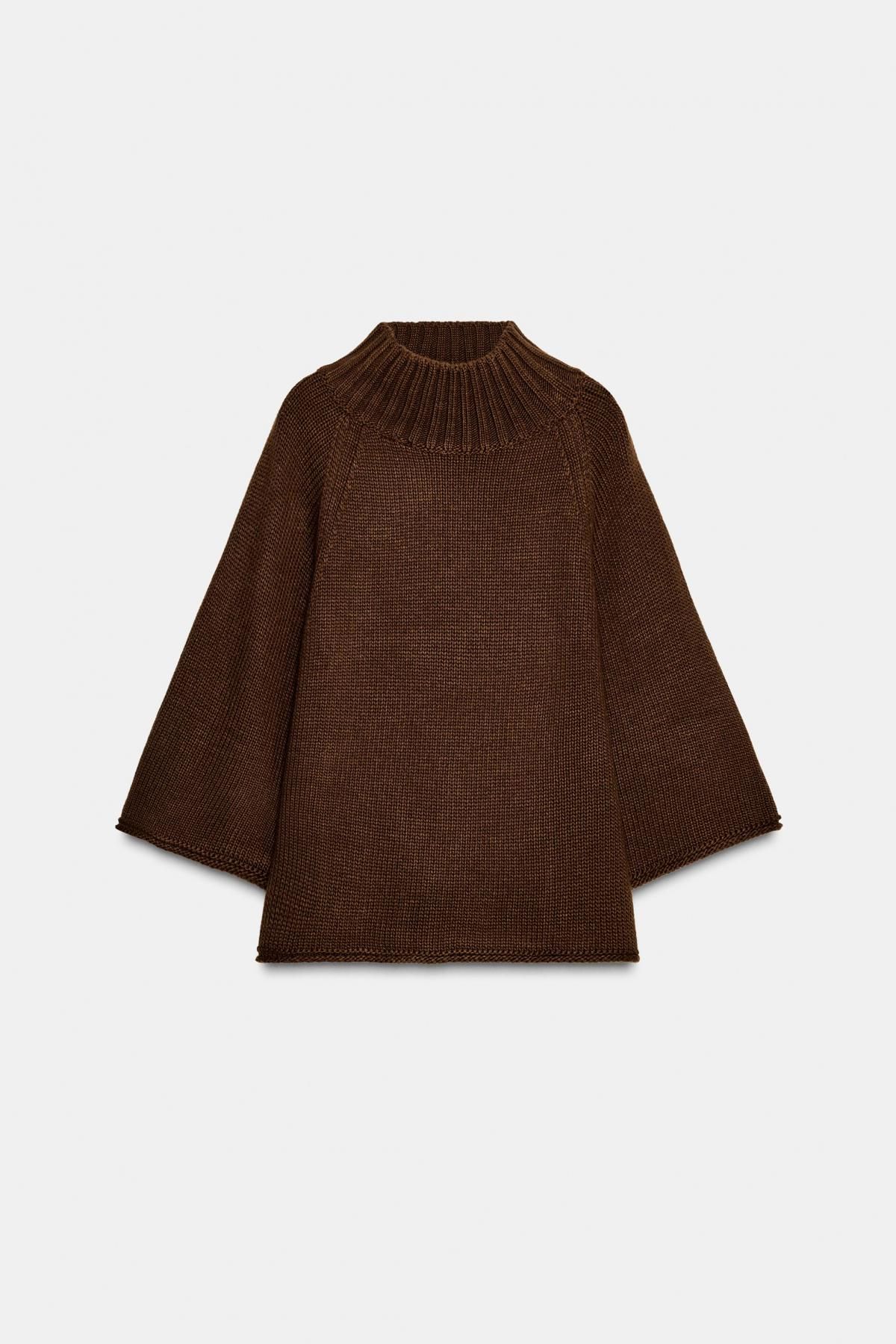 자라 와이드 소매 하이넥 니트 스웨터 브라운 3920/823 BROWN - 상품 이미지