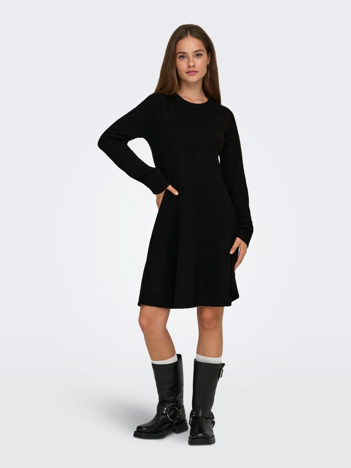 제이디와이 베이직 라운드넥 니트 미니 원피스 15366496_2161 BLACK / BLACK - 상품 이미지