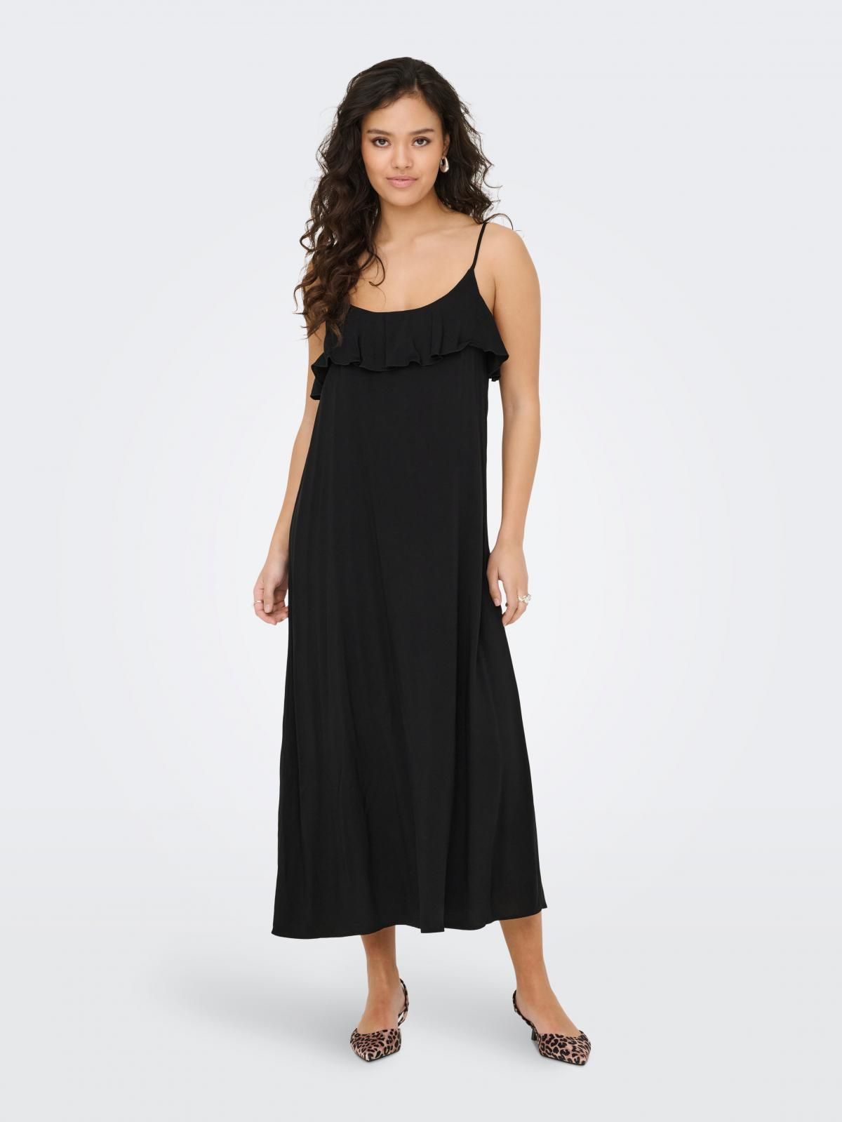 제이디와이 프린지 브이넥 스트랩 미디 원피스 블랙 15351573_2161 BLACK / BLACK - 상품 이미지