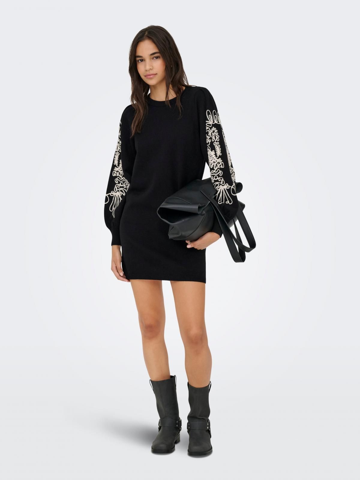 온리 플라워 자수 니트 미니 원피스 15371567_2161_1262352 BLACK / BLACK - 상세 이미지 5