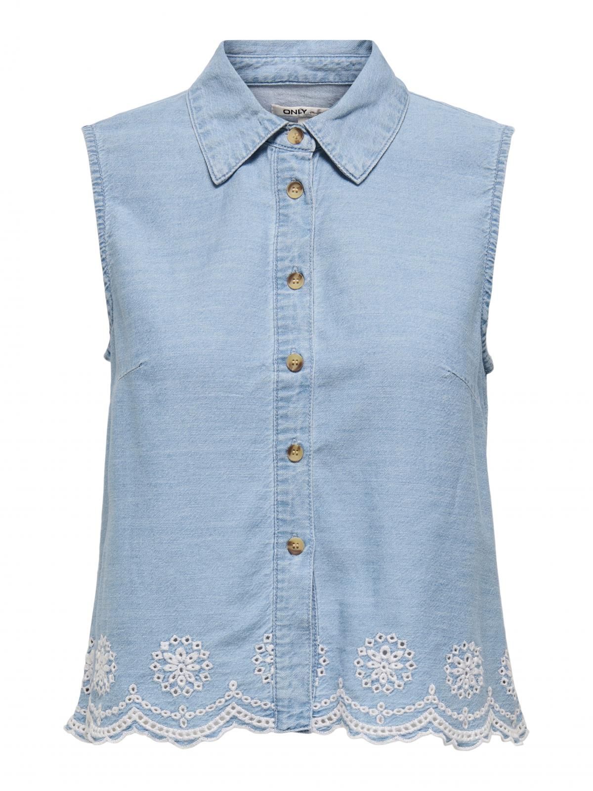 온리 데님 민소매 셔츠 레이스헴 15348191_2116 BLUE / LIGHT BLUE DENIM - 상세 이미지 4