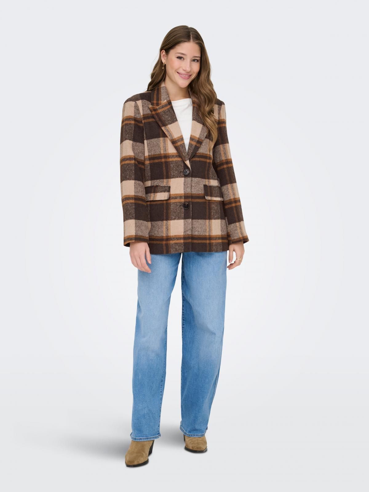 온리 체크 테일러드 블레이저 15368317_111_1250156 BROWN / SILVER MINK - 상세 이미지 5