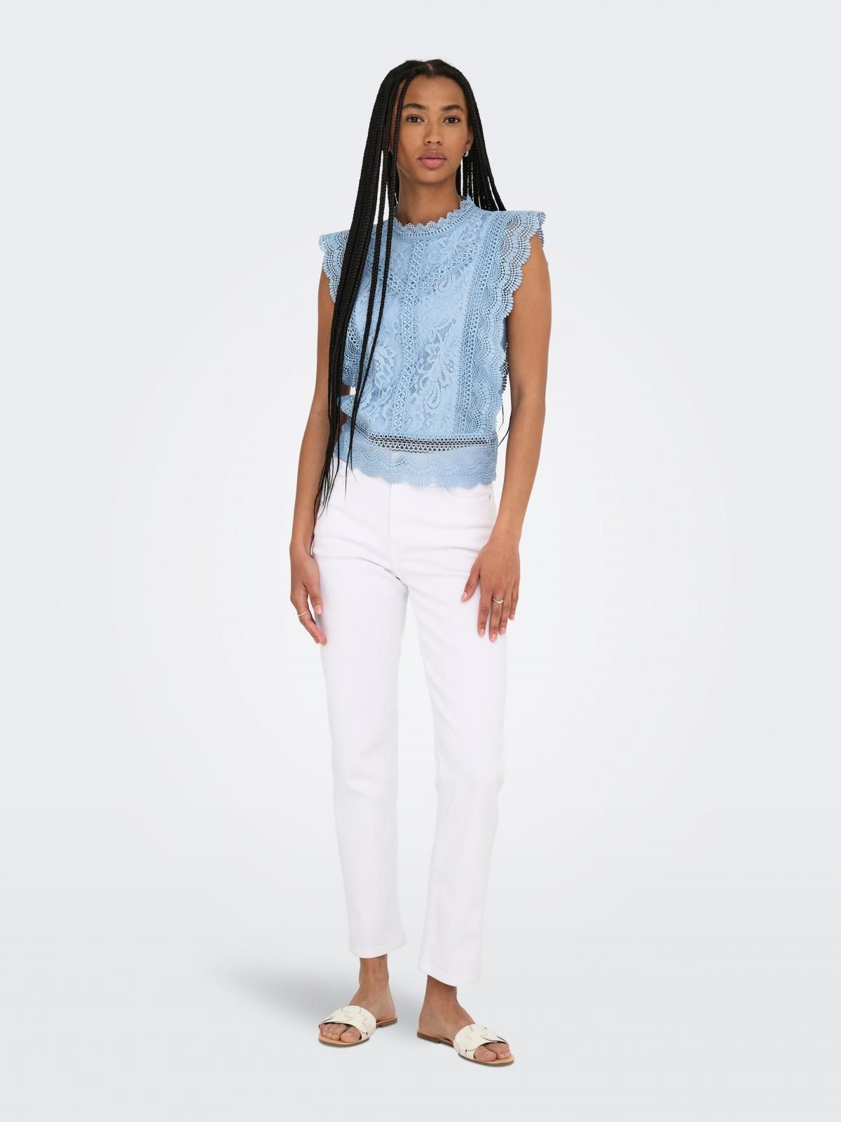 온리 레이스 라운드넥 소프트 블라우스 15204604_3013 BLUE / SOFT CHAMBRAY - 상세 이미지 5