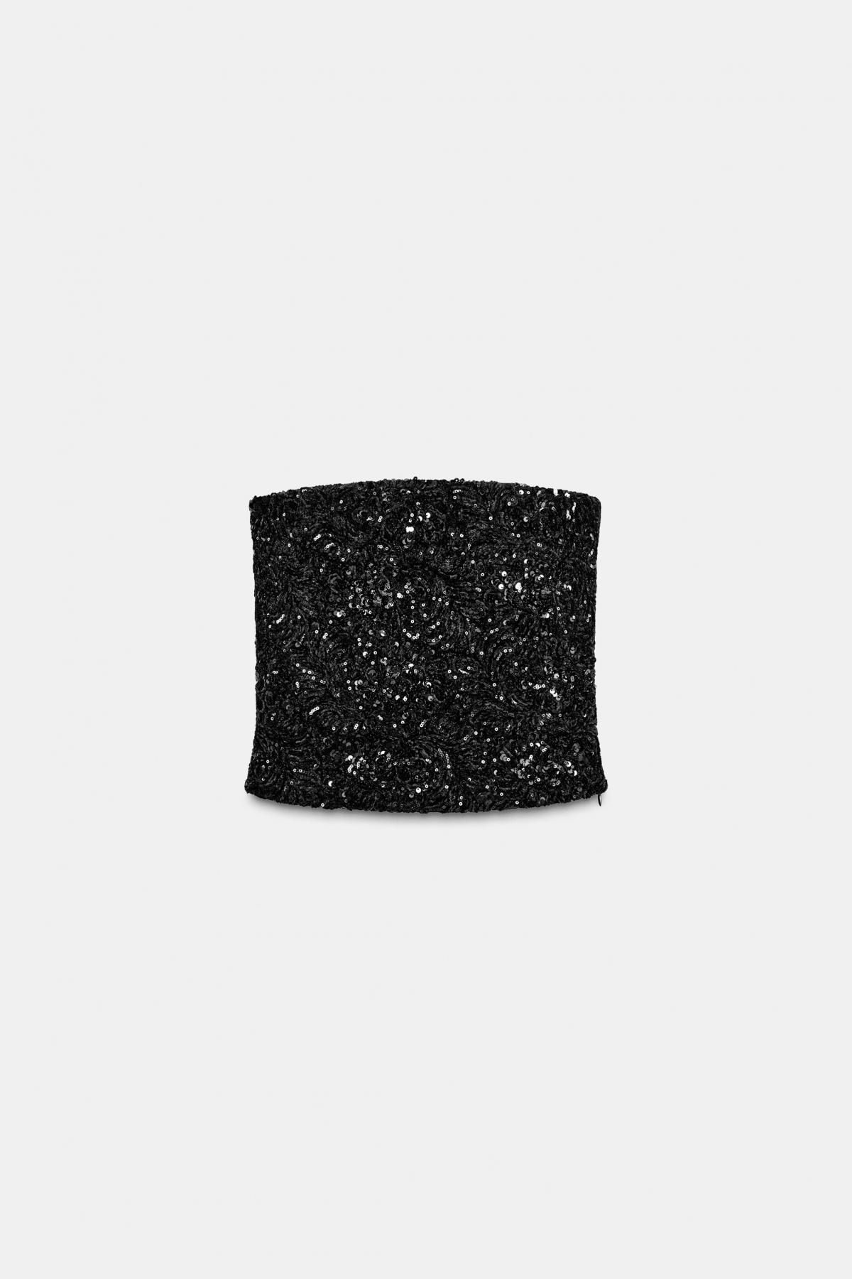 자라 글램 시퀸 벨벳 크롭탑 오프숄더 7969/254 BLACK - 상품 이미지