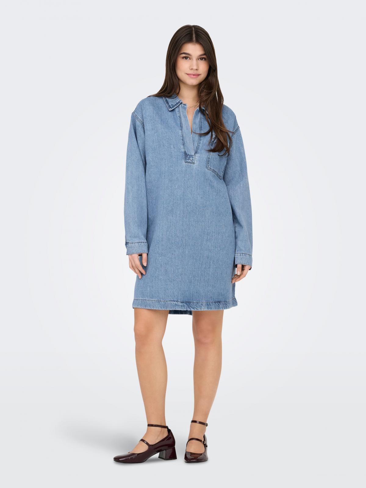 온리 루즈핏 데님 셔츠카라 원피스 15353209_2116 BLUE / LIGHT BLUE DENIM - 상세 이미지 5