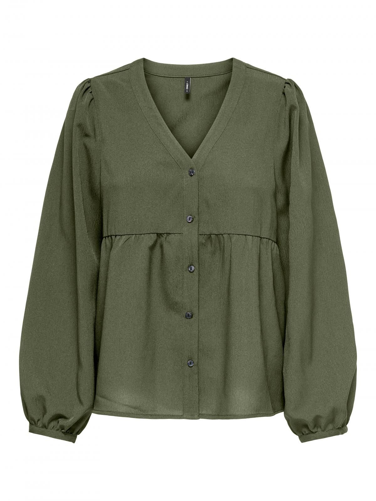 온리 브이넥 벌룬 슬리브 블라우스 15357424_4263 GREEN / KALAMATA - 상세 이미지 3