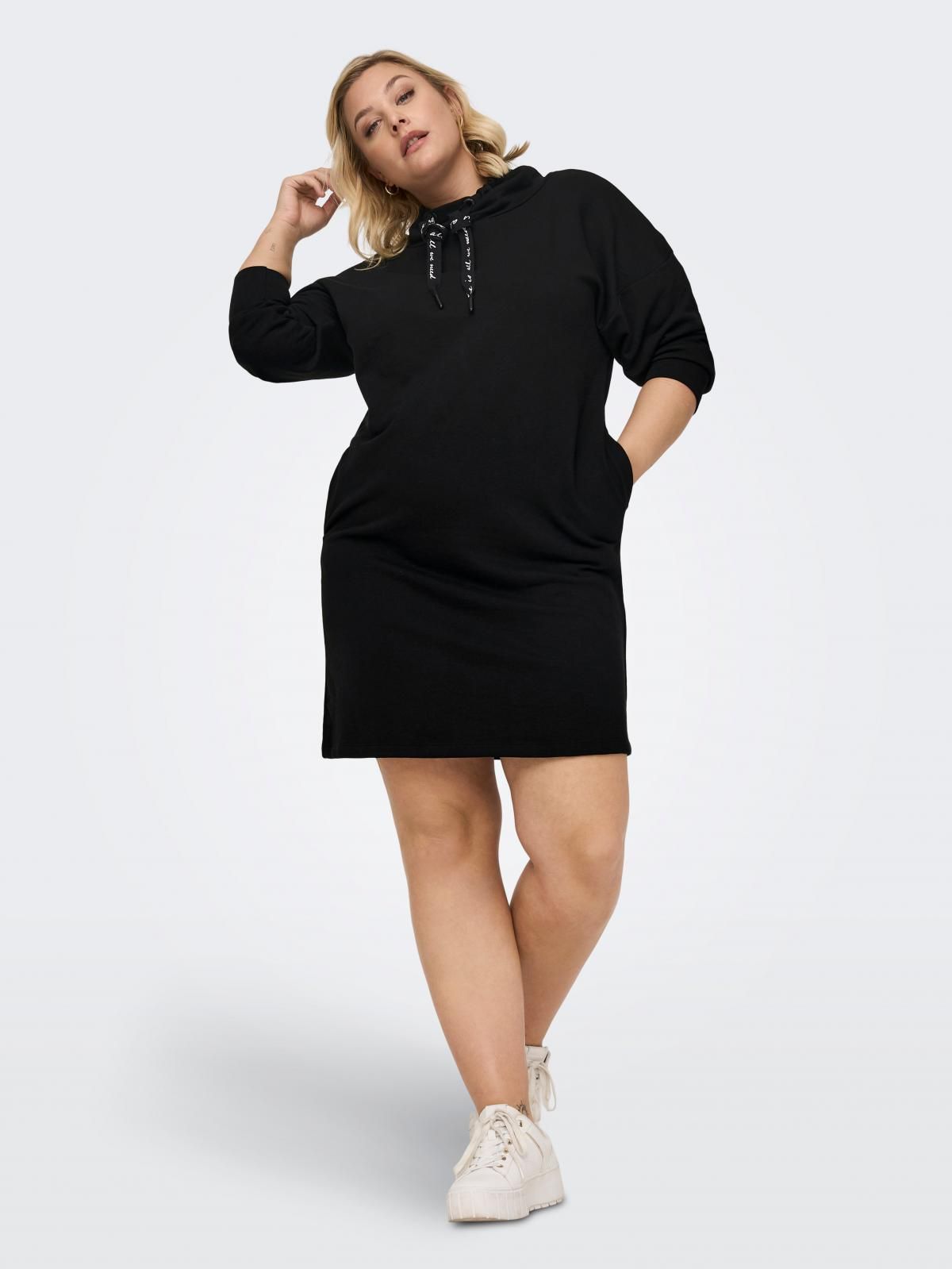 온리 빅사이즈 하이넥 스웨트 미니 원피스 15273903_2161 BLACK / BLACK 이미지 8