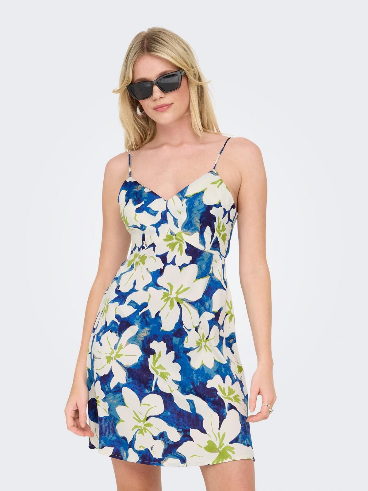 온리 플라워 패턴 브이넥 스트랩 미니 원피스 15344940_1402_1186325 BLUE / DARK BLUE - 상품 이미지