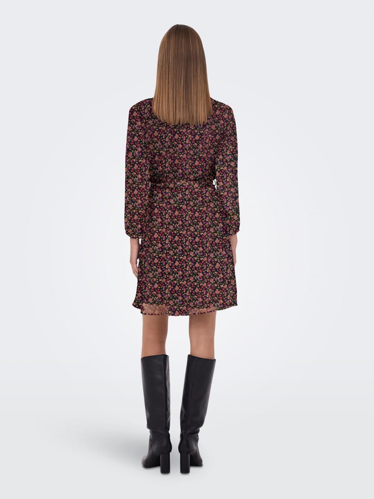 온리 플라워 브이넥 벨티드 미니 원피스 15236376_2161_1218990 BLACK / BLACK - 상세 이미지 2