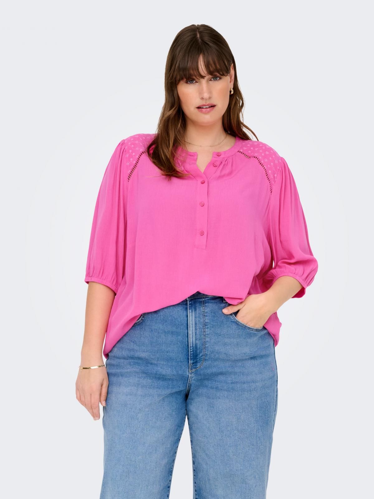 온리 빅사이즈 실키 비스코스 마오넥 블라우스 15345789_8904 ROSE / FUCHSIA FEDORA - 상품 이미지