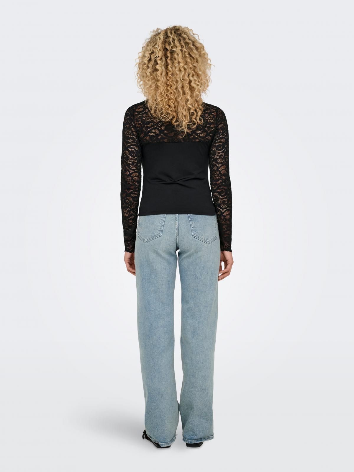 온리 레이스 시스루 슬림핏 긴팔 탑 15336274_2161 BLACK / BLACK - 상세 이미지 2