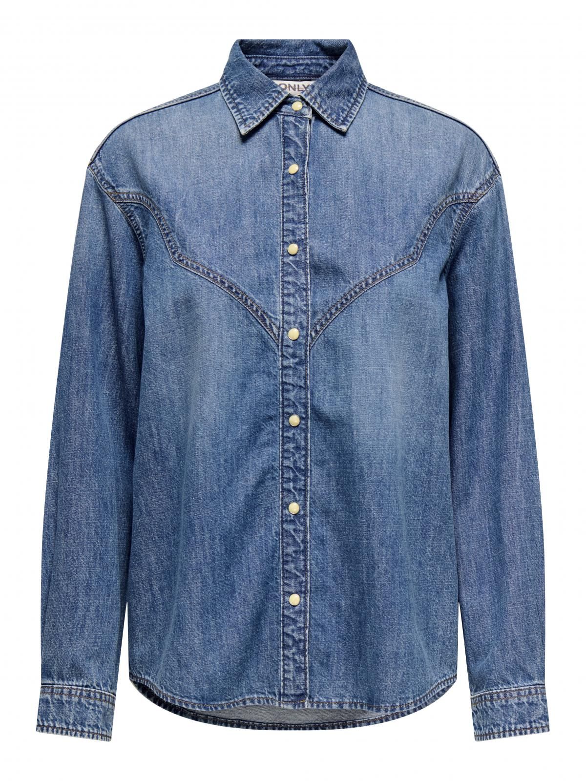 온리 데님 루즈핏 긴팔 셔츠 15353178_2115 BLUE / MEDIUM BLUE DENIM - 상세 이미지 3