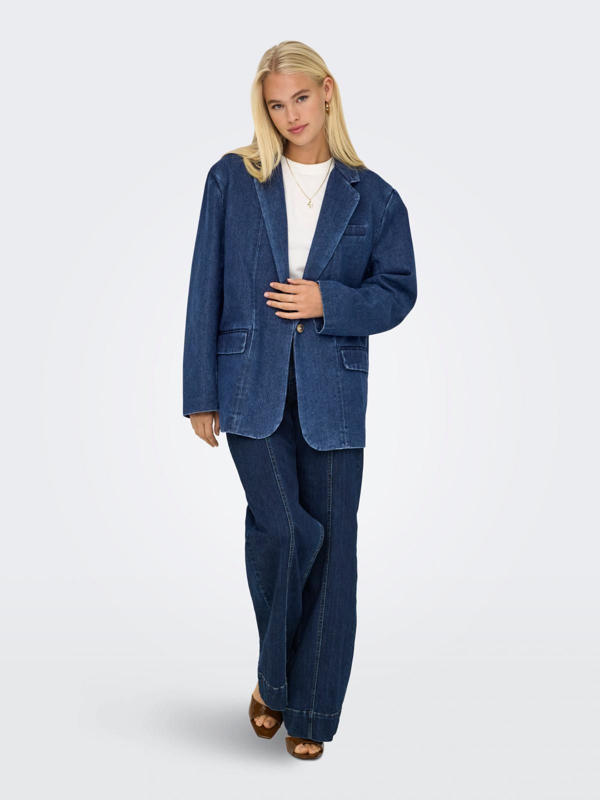 온리 데님 오버핏 테일러드 블레이저 15338592_2115 BLUE / MEDIUM BLUE DENIM - 상세 이미지 5